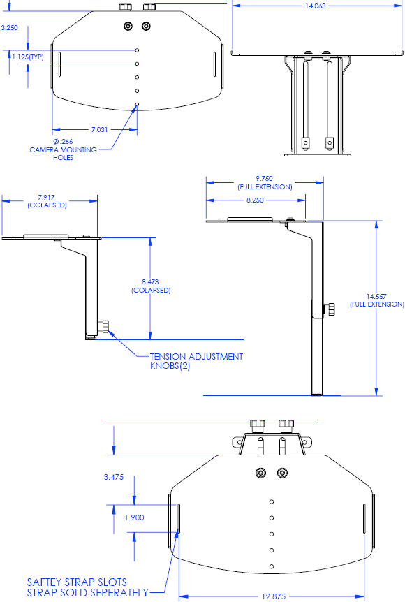 Technical Drawing for Chief PAC716 Video Conferencing Camera Shelf Black