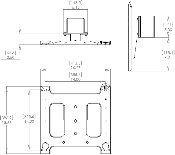Technical Drawing for Chief PAC720 Dual Display Mounting Accessory