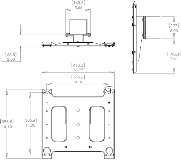 Technical Drawing for Chief PAC720 Dual Display Mounting Accessory
