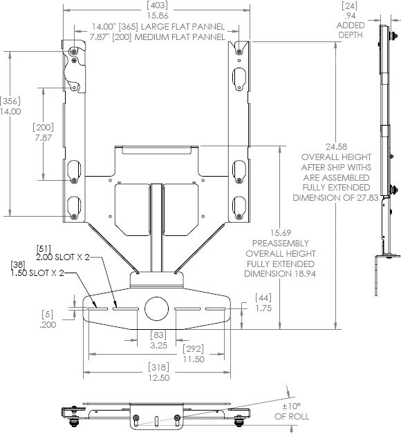 Technical Drawing for Chief PACCC1 Center Channel Speaker Adapter