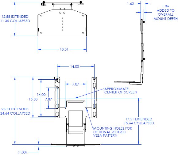 Technical Drawing for Chief PACCS1 Large Shelf Accessory Black