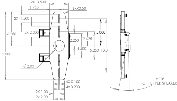 Technical Drawing for Chief PACLR1 Flat Panel Left or Right Speaker Adapter