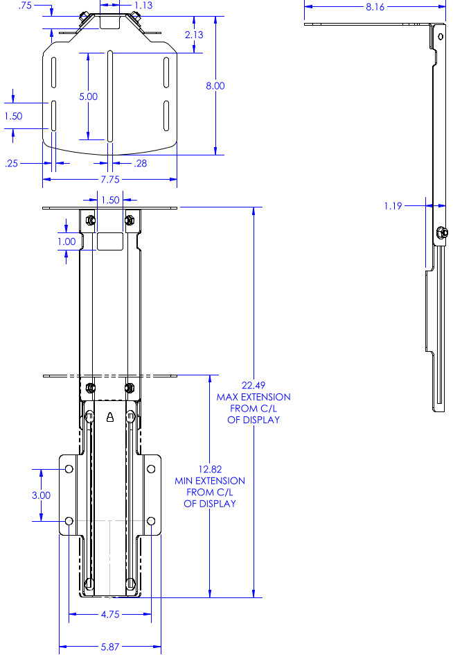 Technical Drawing for Chief SCACB or SCACW Voyager Component/Video Conference Camera Shelf