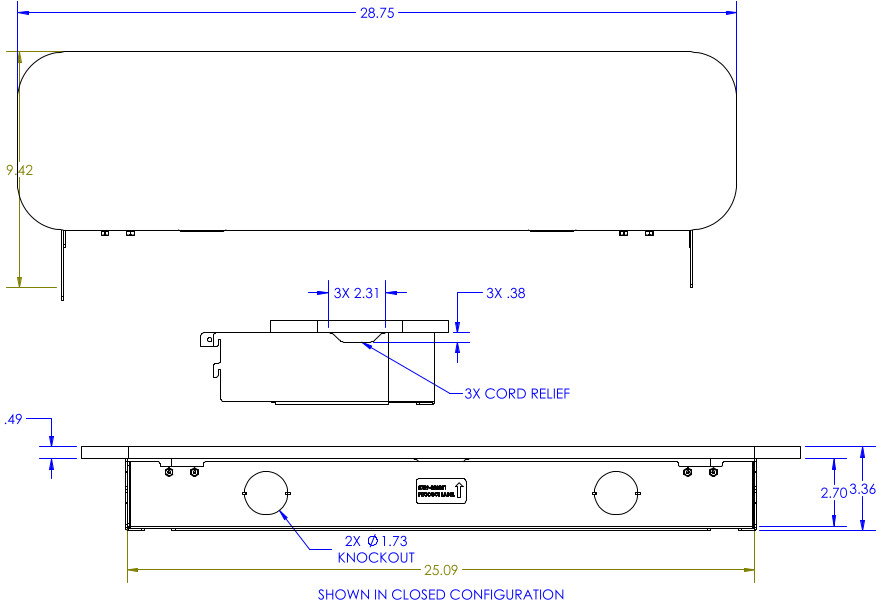 Technical Drawing for Chief SCSSB or SCSSW Voyager Storage Shelf Accessory