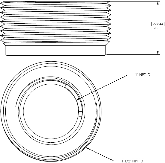 Technical Drawing of Chief CMA151 NPT 1.5"-1" Extension Adapter