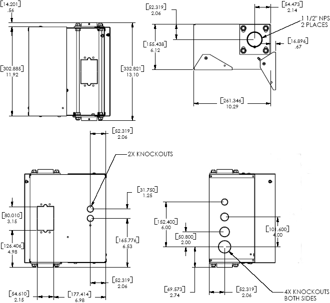 Technical Drawing of Chief CMA160 Electrical Storage Enclosure Black