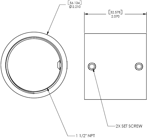 Technical Drawing of Chief CMA270S or CMA270W Threaded Pipe Coupler