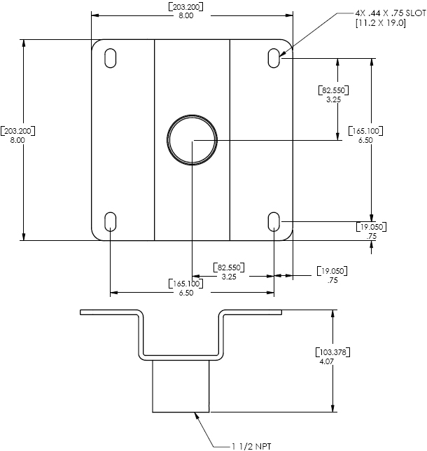 Technical Drawing of Chief CMA-330 - 8" Offset Ceiling Plate Black