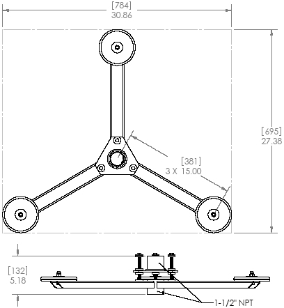 Technical Drawing of Chief CMA347 Vibration Isolating Coupler Black