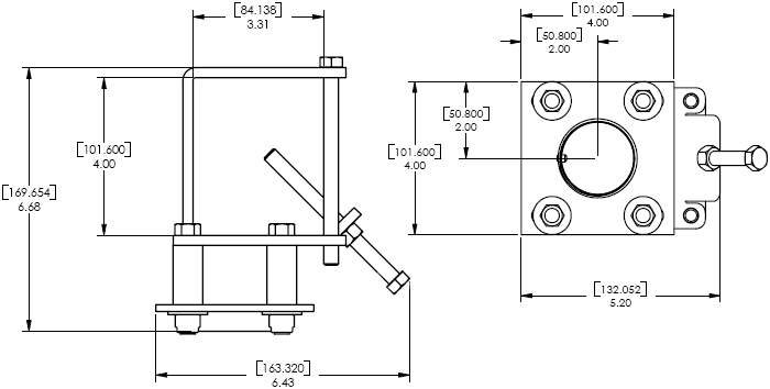 Technical Drawing of Chief CMA362 C Clamp Structural Adapter Black