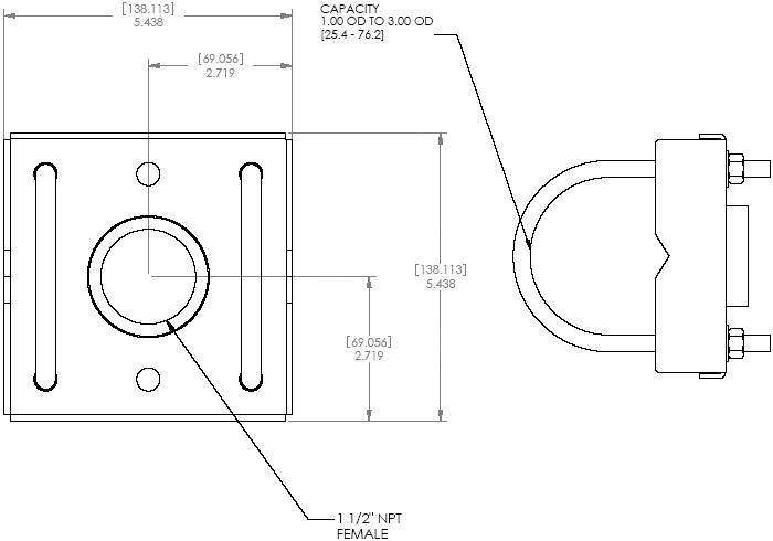 Technical Drawing of Chief CMA365 Truss Ceiling Structural Adapter Black