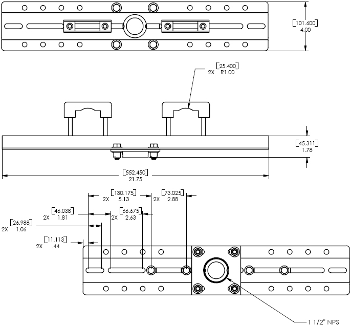 Technical Drawing of Chief CMA366 Architectural Spanning Adapter Black