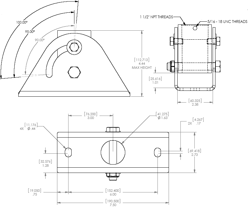 Technical Drawing of Chief CMA-395 or CMA395W Angled Ceiling Plate