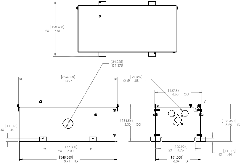 Technical Drawing of Chief CMA470 above Tile Storage Accessory White