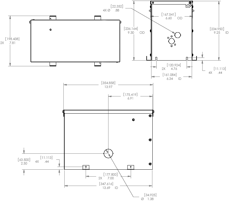 Technical Drawing of Chief CMA471 Large Above Tile Storage Accessory White