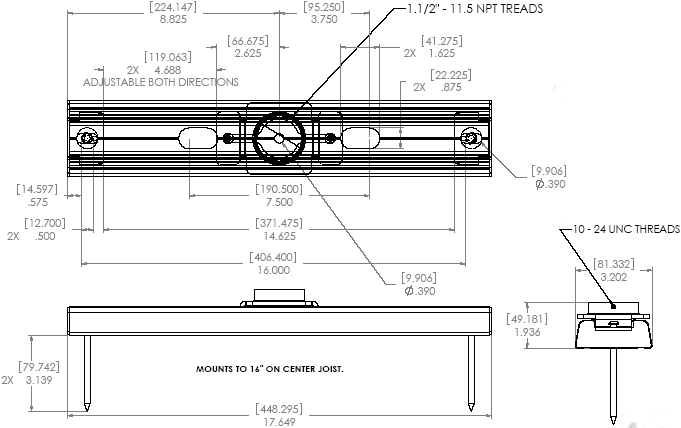 Technical Drawing for Chief CMS393 Dual Joist Ceiling Mount