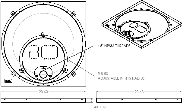 Technical Drawing of Chief CMS445 Speed Connect Suspended Ceiling Tile Replacement Kit White