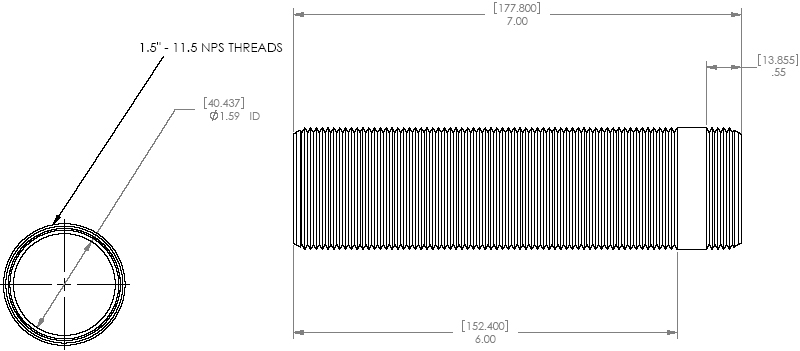 Technical Drawing of Chief CMSZ-006 or CMSZ-006S fully Threaded Column