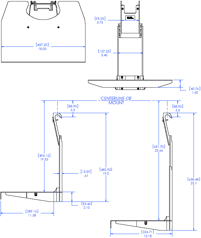 Technical Drawing of Chief FCS100 FUSION Component Shelf Black