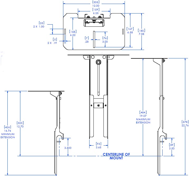 Technical Drawing of Chief FVS250 FUSION 12" Above Video Conferencing Camera Shelf