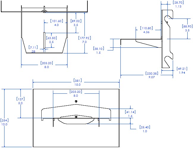 Technical Drawing of Chief FVS300 FUSION 8" In-Line Video Conferencing Camera Shelf