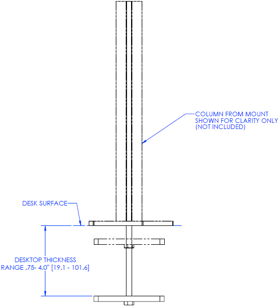 Technical Drawing of Chief KRA204 Series KONTOUR Bolt Down Grommet Plate and Hardware