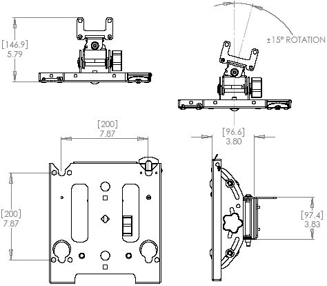Technical Drawing of Chief MAC790 M-Series Swivel Accessory Black