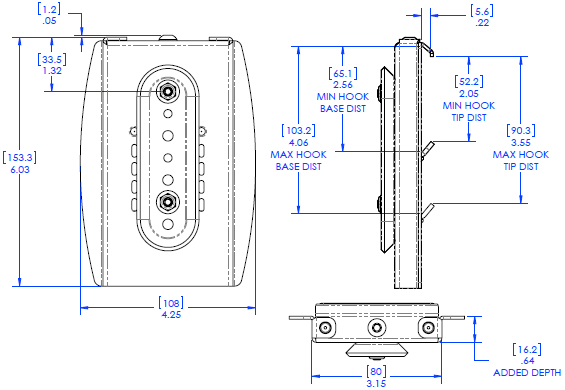 Technical Drawing of Chief OFBLUS Universal Wall Mount Interface Bracket