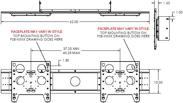 Technical Drawing of Chief PAC200 PPC (Single Diaplay) to PPD (Dual Displays) Adapter Kit Black