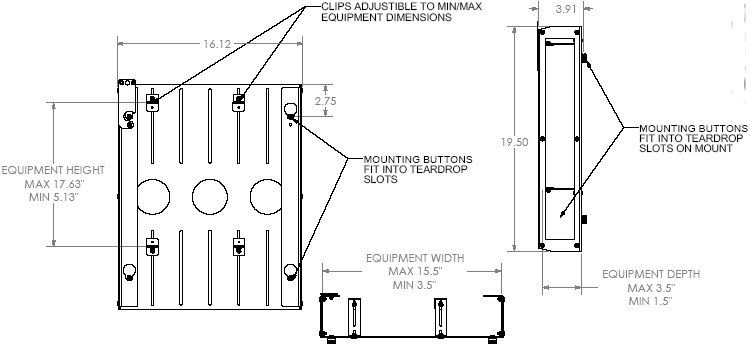 Technical Drawing of Chief PAC251 P Series CPU or DVD or Media Player Adapter Black