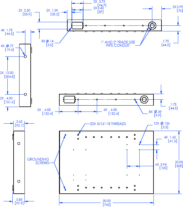Technical Drawing for Chief PAC502B In-Wall Swing Arm Accessory Black