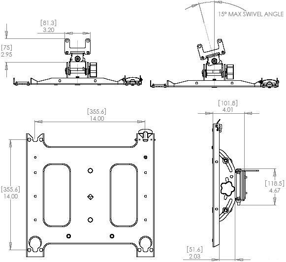 Technical Drawing of Chief PAC790 P-Series Swivel Accessory Black