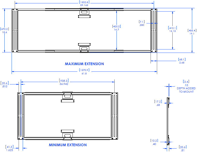 Technical Drawing of Chief TA300 Thinstall Left/Right Speaker Adapter Black