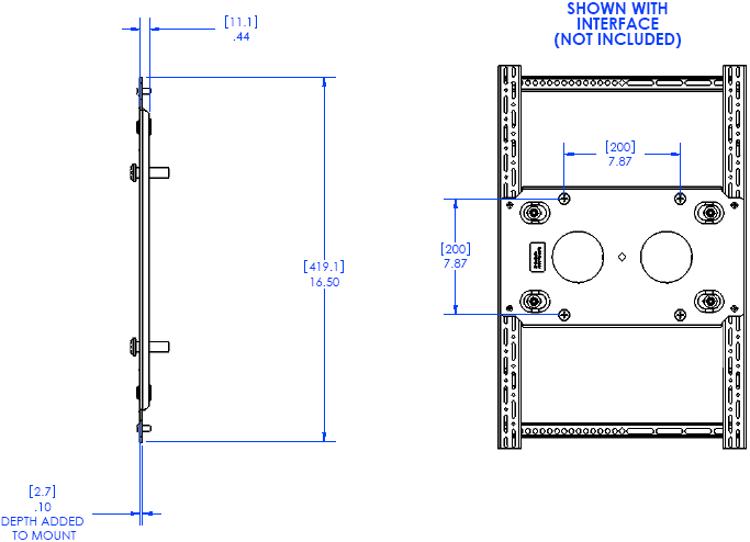 Technical Drawing of Chief TA410 Thinstall Portrait Adapter Black