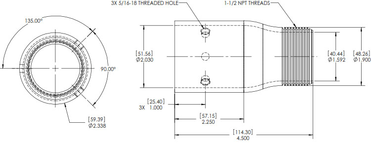 Technical Drawing for Chief CMS 261 Column Cut Off Adapter