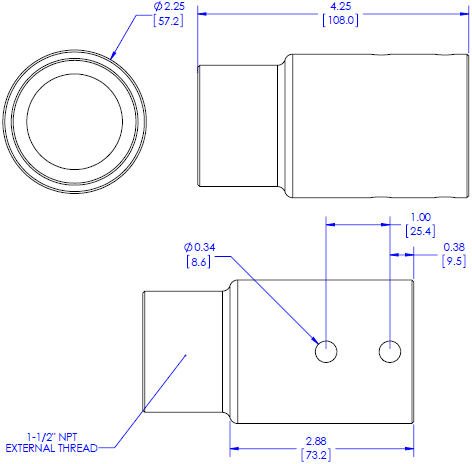 Technical Drawing for Chief CPA262 Coupler from CPA Column to Male 1.5" NPT Threaded Column