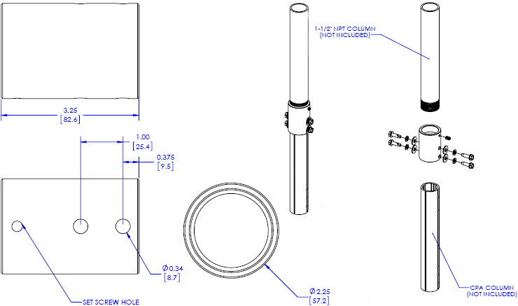 Technical drawing for Chief CPA264 Pin Connection Coupler