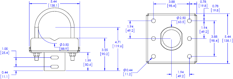 Technical Drawing for Chief CPA365 Pole and Truss Adapter, Pin Connection