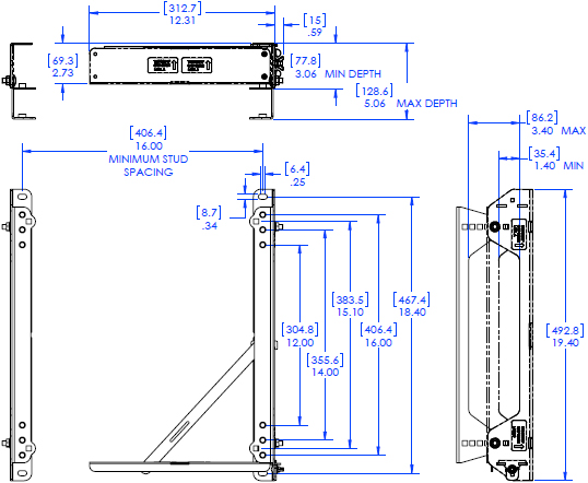 Technical drawing for Chief FCA113 Fusion CPU Extender Accessory