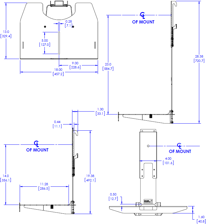 Technical Drawing for Chief FCA500 FUSION 18" Lower Component Video Conferencing Shelf