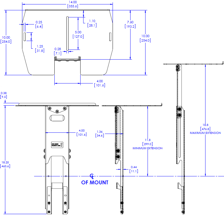 Technical Drawing for Chief FCA501 FUSION 14" Upper Video Conferencing Shelf