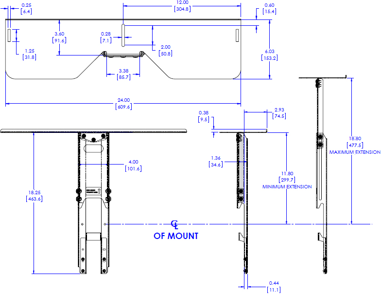 Technical drawing for Chief FCA503 FUSION 24" Upper Component Video Conferencing Shelf