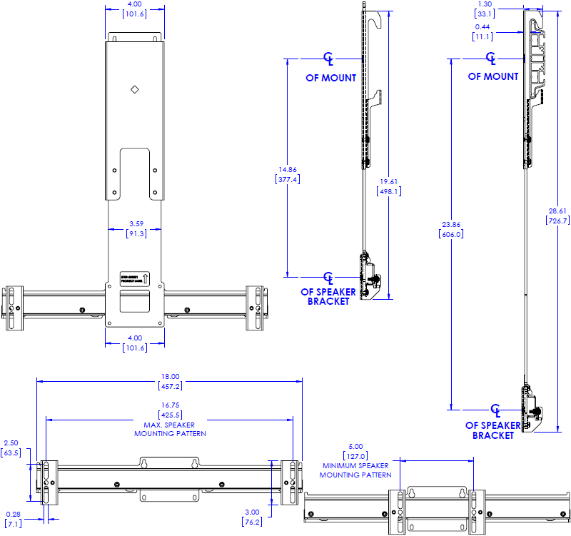 Technical Drawing for Chief FCA530 Center Channel Speaker Adapter