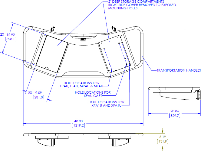 Technical Drawing for Chief FCA613 FUSION Large Height-Adjustable Accessory Shelf