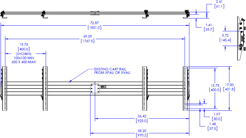 Technical drawing for Chief FCA623 FUSION Dual Monitor Accessory for XPAU & XVAU Carts
