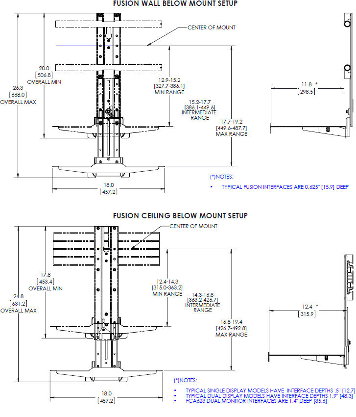 Technical drawing for Chief FCA802 Fusion Lower Component Shelf for Large Displays