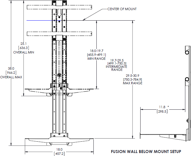 Technical Drawing for Chief FCA812 Fusion Lower Component Shelf for XL Displays