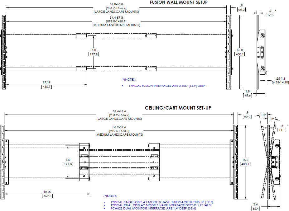 Technical drawing for Chief FCA831 Fusion Side Channel Speaker Adaptor