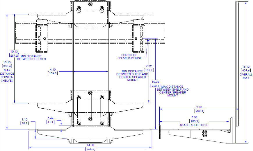 Technical Drawing for Chief FCA870 Fusion Stackable Component Shelf