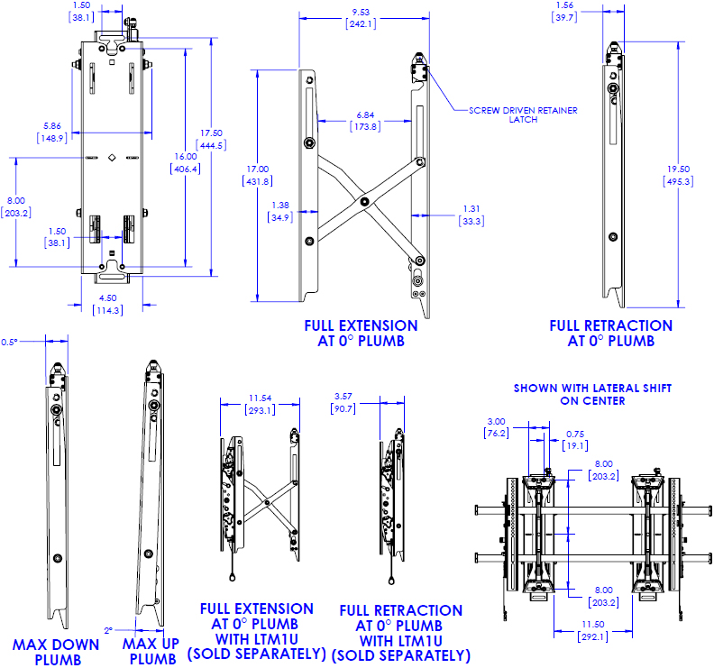 Technical drawing for Chief FCAV1U Fusion Pull Out Accessory